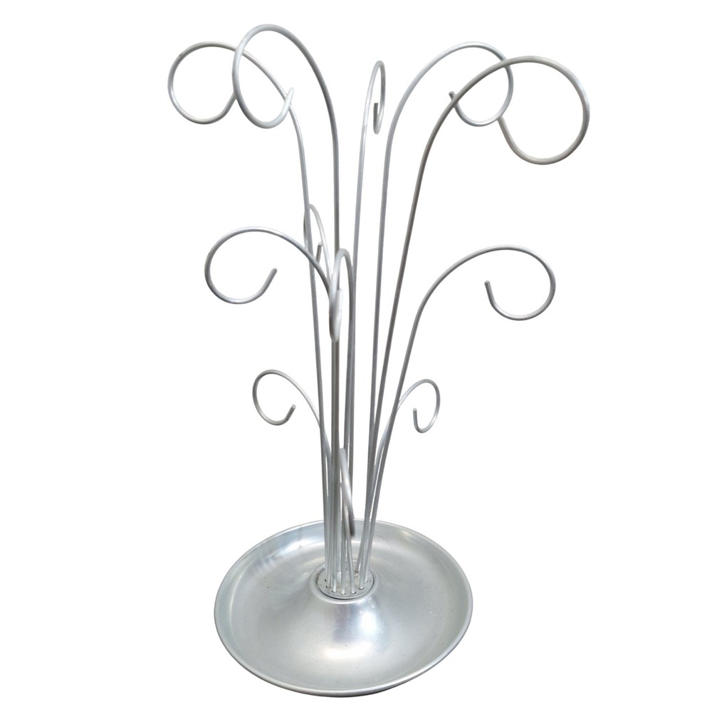 Silver Metal Ornament Display Stand 12 Hook Scroll Wire Jewelry/Tea Tree 12 Inch